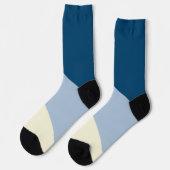 Einfache Waves - dunkelblau, hellblau und creme Socken (Linkes Detail)