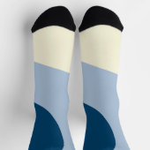 Einfache Waves - dunkelblau, hellblau und creme Socken (Oben)