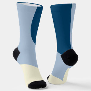 Einfache Waves - dunkelblau, hellblau und creme Socken