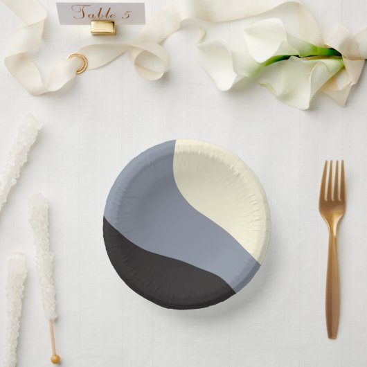 Einfache Waves - Schwarz, Grau und Creme Pappteller (Hochzeit)