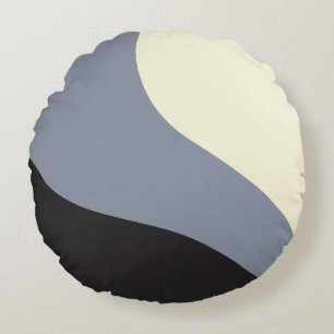 Einfache Waves - Schwarz, Grau und Creme Rundes Kissen