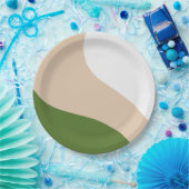 Einfache Waves - Weiß, Sand und Palmgrün Pappteller (Party)