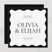 Einfache Wavy Black und White Modern Save the Date Einladung (Vorne/Hinten)