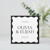 Einfache Wavy Black und White Modern Save the Date Einladung (Stehend Vorderseite)