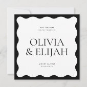 Einfache Wavy Black und White Modern Save the Date Einladung (Vorderseite)