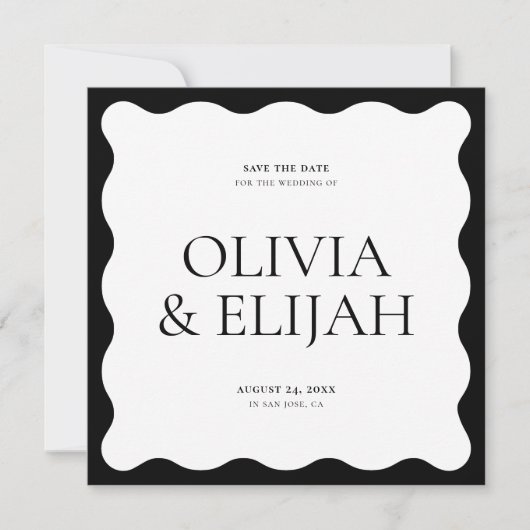 Einfache Wavy Black und White Modern Save the Date Einladung (Vorderseite)