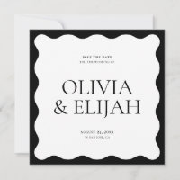 Einfache Wavy Black und White Modern Save the Date