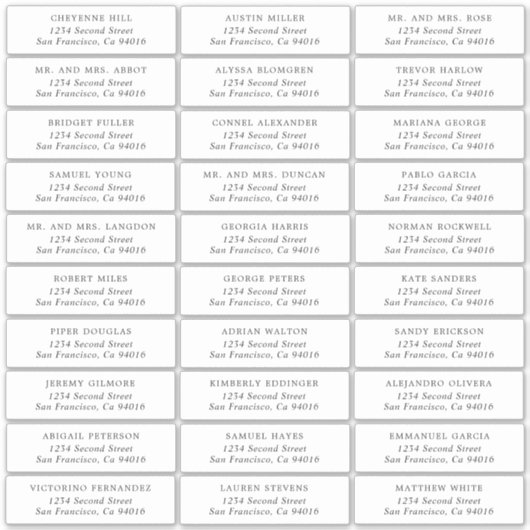 Einfache Wedding Guest Address Labels (Vorderseite)