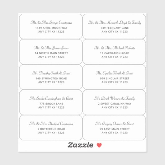 Einfache Wedding Guest Address Labels (Blatt)