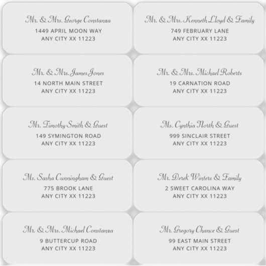 Einfache Wedding Guest Address Labels (Vorderseite)