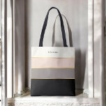 Einfache weibliche Streifen Muster mit Ihrem Namen Tasche<br><div class="desc">Die Tasche ist elegant und elegant, mit schicken, modernen Streifen in schwarz, grau, rot und cremefarben, eggshell weiß. Imitate-Gold-Linien trennen die Farben im Designstil. Personalisieren Sie Ihre Daten mit einem Namen, Monogramm oder einem anderen gewünschten Text. Sie können auch den Beispielnamen löschen, wenn Sie das Element ohne Text bevorzugen. Es...</div>