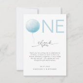 Einfache weiche blaue Luftballons zum ersten Gebur Dankeskarte (Vorderseite)