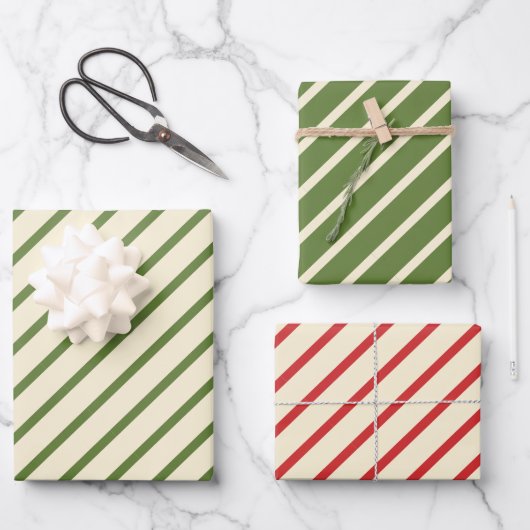 Einfache Weihnachten Diagonal Strip Olive Green & Geschenkpapier Set (Vorderseite)