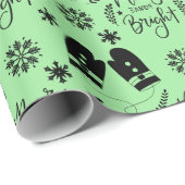 Einfache Weihnachten Grün Merry & Bright Mittens Geschenkpapier (Rolleneckpunkt)