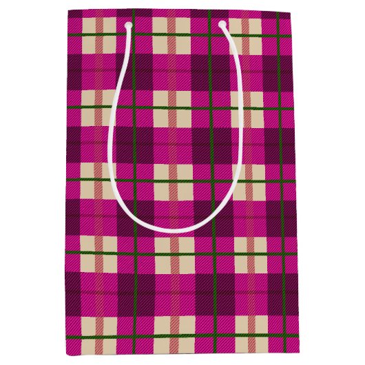 Einfache Weihnachten Kariert rosa Lila geprüft Mittlere Geschenktüte (Vorderseite)