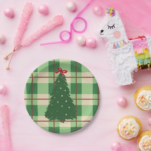 Einfache Weihnachten Kariert Rot und Grün Tannenba Pappteller (Party)