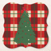 Einfache Weihnachten Karierter Rot- und Grüne Kief Untersetzer (Vorderseite)