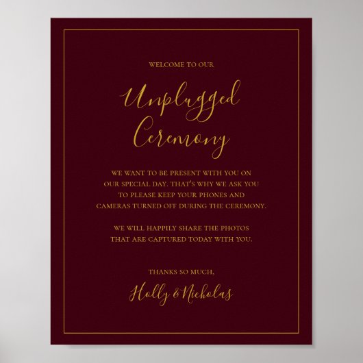 Einfache Weihnachten | Red Unplugony Zeremony Sign Poster (Vorne)