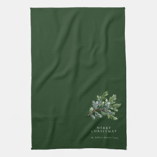 Einfache Weihnachten Wasserfarbengrün Geschirrtuch (Vertikal)