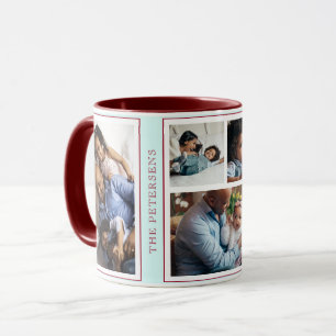 Einfache Weihnachts-5-Foto-Collage Minze Bordeaux Tasse