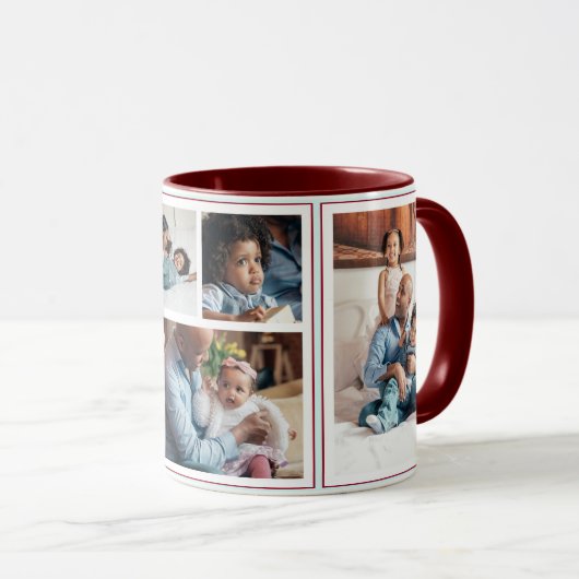 Einfache Weihnachts-5-Foto-Collage Minze Bordeaux Tasse (VorderseiteRechts)