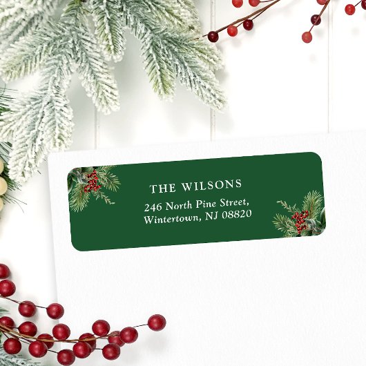 Einfache Weihnachts-Blätter & Berries-Rücksendeadr