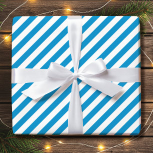 Einfache Weihnachts-Blau-Weiß-Diagonalstreifen Geschenkpapier