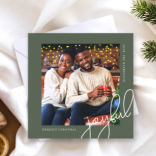 Einfache Weihnachts-Dots Grünes Joyful-Script-Foto Feiertagskarte