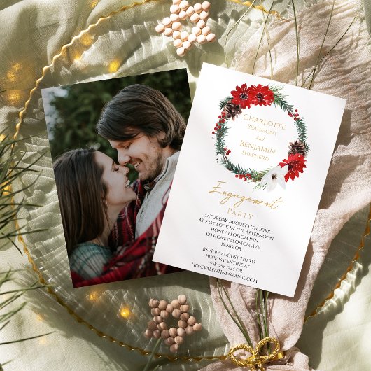 Einfache Weihnachts-Foto-Engagement-Party Einladung