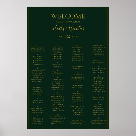 Einfache Weihnachts-Grüne Sitzkarte Poster (Vorne)