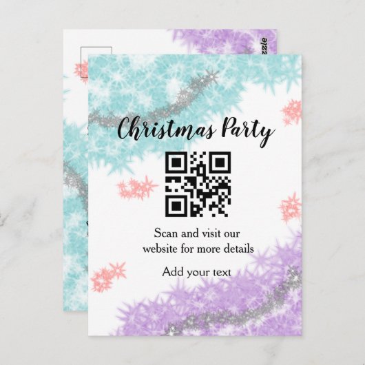 Einfache Weihnachts-Party-Website Strichcode QR Na Postkarte (Vorne/Hinten)