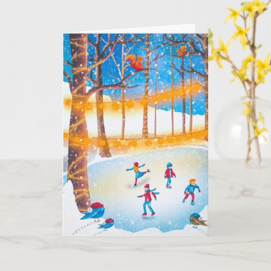 Einfache Weihnachts-Skate Kunstwerk Weihnachtskart Karte (Gelbe Blume)