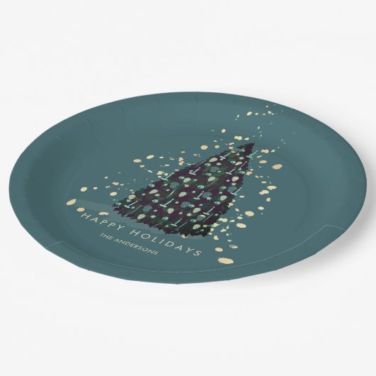 Einfache Weihnachtsbaum-Aquamarine Papierplatte Pappteller (Schrägansicht)