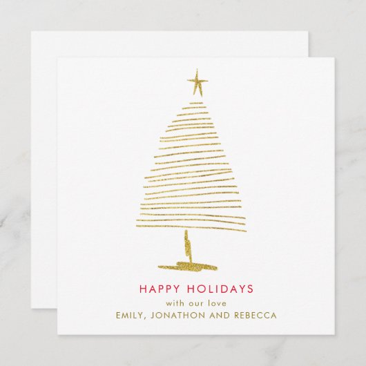 Einfache Weihnachtsbaum Gold Imitats Glitzer Mitteilungskarte (Vorne/Hinten)