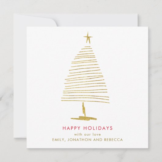 Einfache Weihnachtsbaum Gold Imitats Glitzer Mitteilungskarte (Vorderseite)