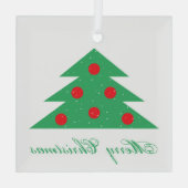 Einfache Weihnachtsbaum Green Red Merry Script Ornament Aus Glas (Rückseite)