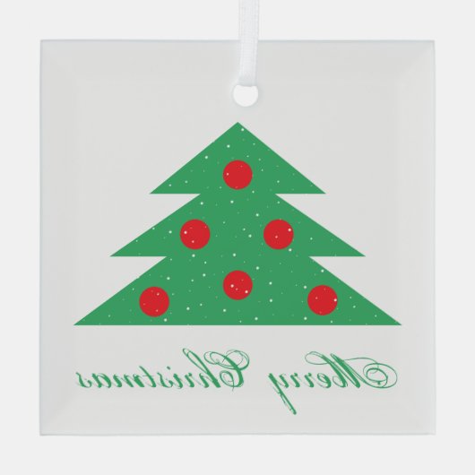 Einfache Weihnachtsbaum Green Red Merry Script Ornament Aus Glas (Rückseite)