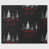 Einfache Weihnachtsbaum Merry & Bright | Schwarz Geschenkpapier (Flach)