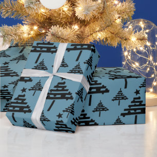Einfache Weihnachtsbaum Muster Blue Black Holiday Geschenkpapier