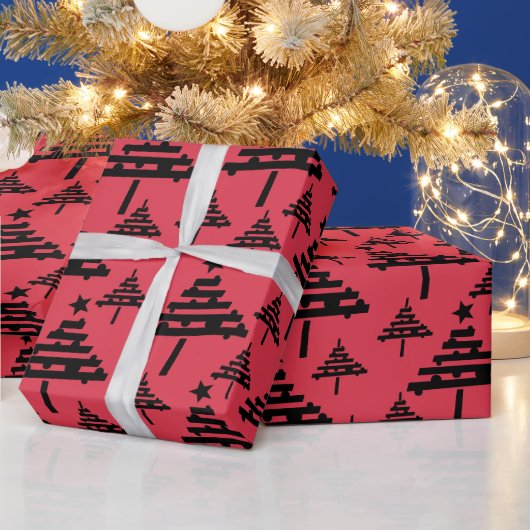 Einfache Weihnachtsbaum Muster Schwarzer Feiertag Geschenkpapier (Feiertage)