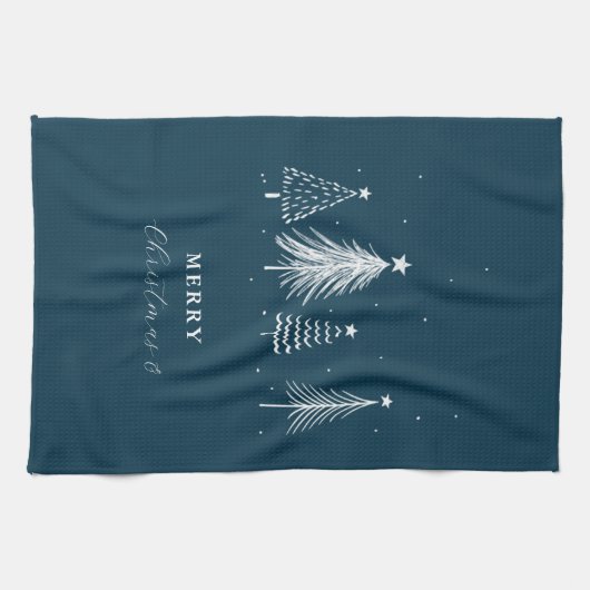 Einfache Weihnachtsbaume | Navy Blue Geschirrtuch (Horizontal)