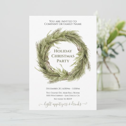 Einfache Weihnachtsfeier im modernen Kraut Einladung (Stehend Vorderseite)
