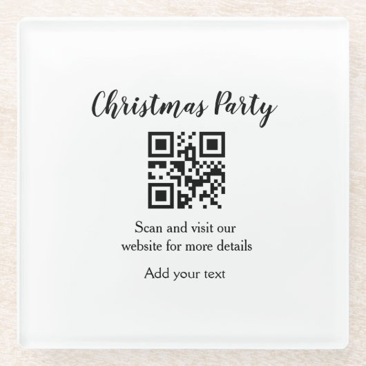 Einfache Weihnachtsfeier-Website-Barcode QR Name h Glasuntersetzer (Vorderseite)