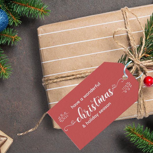 Einfache Weihnachtsferien in Rot und Weiß Geschenkanhänger