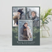 Einfache Weihnachtsgrün Drei Fotos Feiertagskarte (Stehend Vorderseite)