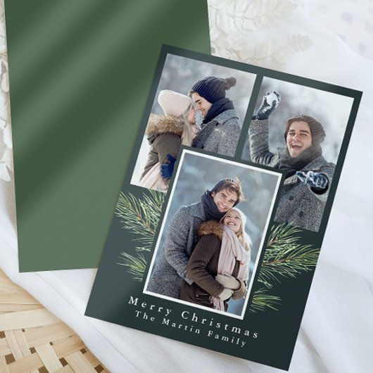 Einfache Weihnachtsgrün Drei Fotos Feiertagskarte