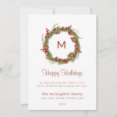 Einfache Weihnachtsgrün Monogram Weihnachtskarte Einladung (Vorderseite)