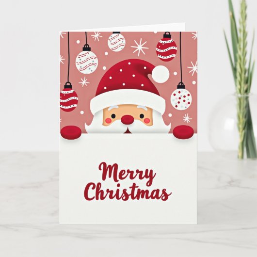 Einfache Weihnachtskarte mit spähendem Weihnachtsm Karte (Vorderseite)