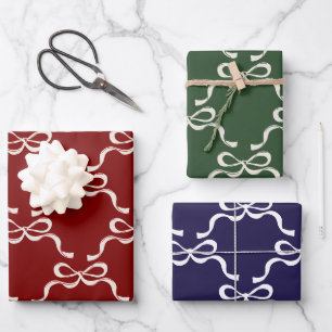Einfache Weihnachtsrote Grüne Blaue Schleifen Geschenkpapier Set