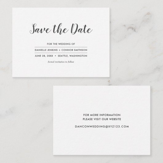 Einfache Weiß Save the Date mit der Website für Ho Begleitkarte (Vorne/Hinten)